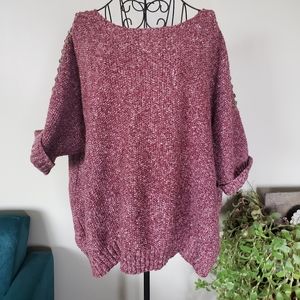 Pink boxy sweater w/ jeweled shoulder detail